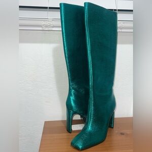 Zara Shiny Teal Heeled Boots